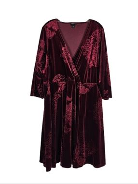 Torrid Faux Wrap Dress Velvet Burgundy Surplice 3/4 Sleeve Dark Romance Womens 3